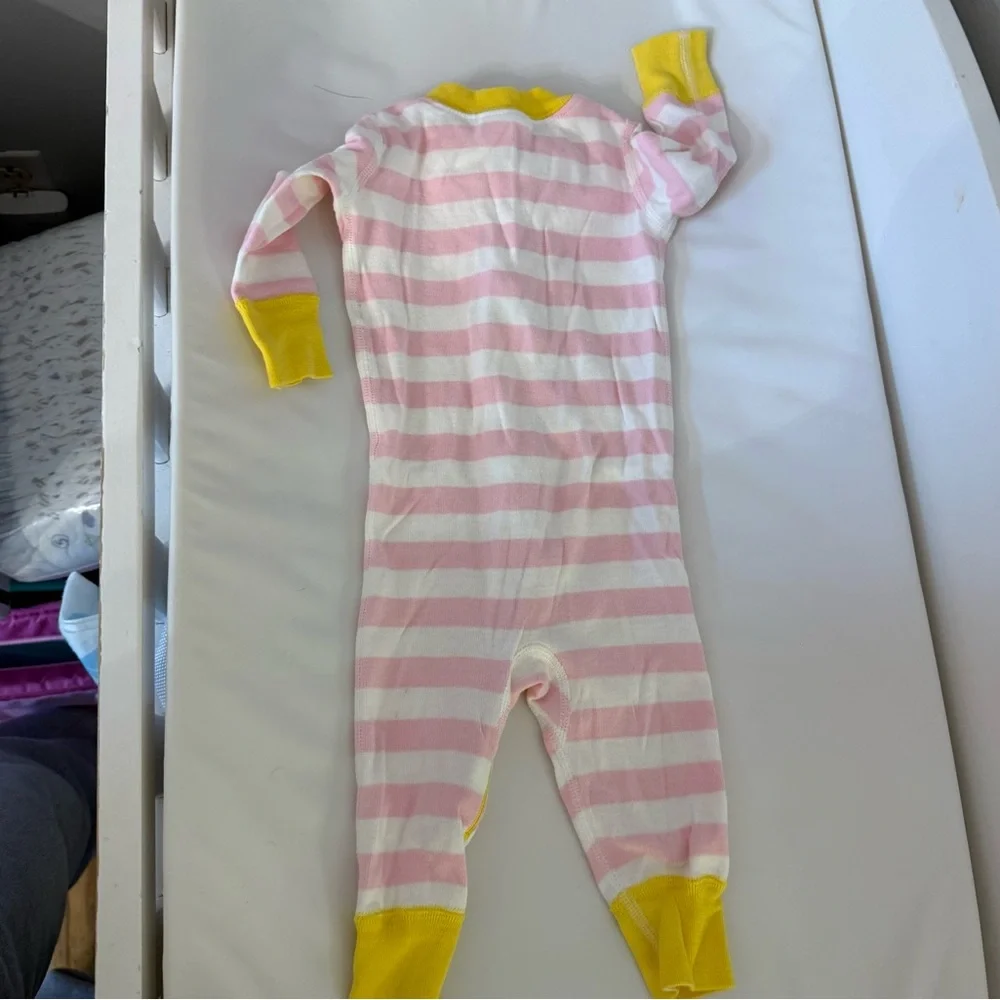 Hanna Andersson Pink and White Striped Pajamas with Yellow Accents, 6-9 Months